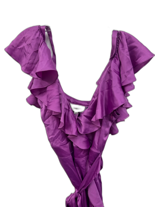 Temperley Size 8 Purple Acetate Blend Ruffle Cap Sleeve Ruffle Surplice Dress Purple / 8
