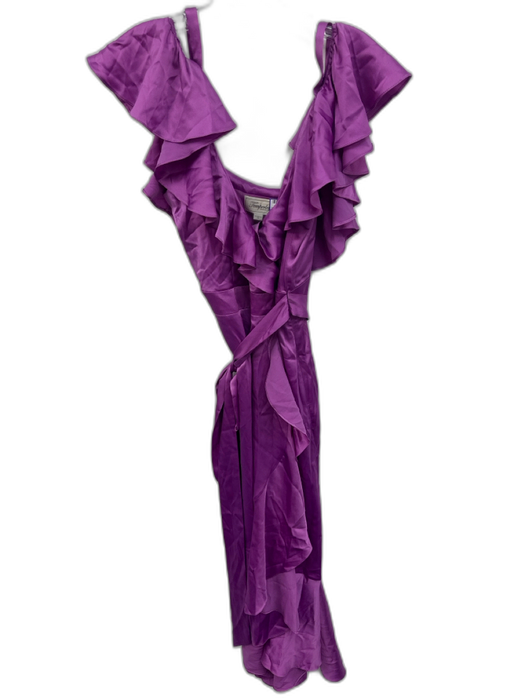 Temperley Size 8 Purple Acetate Blend Ruffle Cap Sleeve Ruffle Surplice Dress Purple / 8