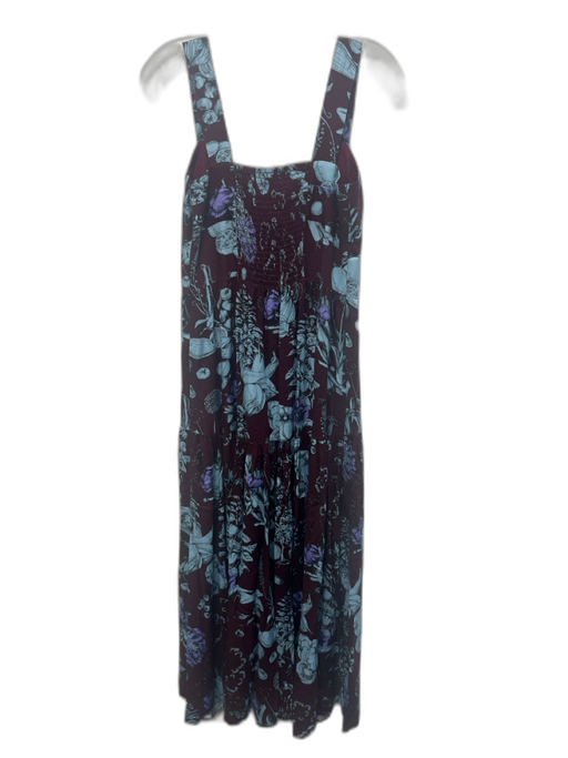 La Ligne Size XS Burgundy, Blue, Purple Ecovero Sleeveless Floral Midi Dress Burgundy, Blue, Purple / XS