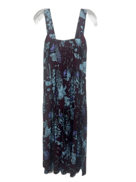 La Ligne Size XS Burgundy, Blue, Purple Ecovero Sleeveless Floral Midi Dress Burgundy, Blue, Purple / XS
