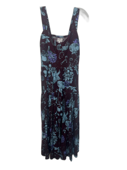 La Ligne Size XS Burgundy, Blue, Purple Ecovero Sleeveless Floral Midi Dress Burgundy, Blue, Purple / XS
