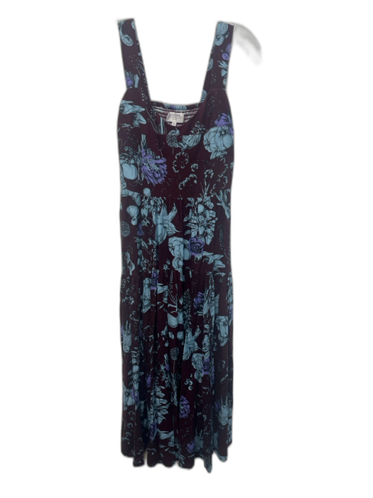 La Ligne Size XS Burgundy, Blue, Purple Ecovero Sleeveless Floral Midi Dress Burgundy, Blue, Purple / XS