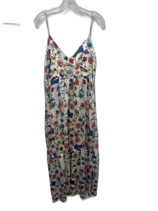 Borgo De Nor Size 10 White & Multi Cotton & Silk Spaghetti Strap V Neck Dress White & Multi / 10