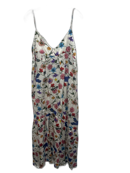 Borgo De Nor Size 10 White & Multi Cotton & Silk Spaghetti Strap V Neck Dress White & Multi / 10