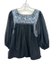 Mi Golondrina Size XS Blue, Gray, Black Long puff sleeve Floral Embroidery Top Blue, Gray, Black / XS