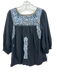 Mi Golondrina Size XS Blue, Gray, Black Long puff sleeve Floral Embroidery Top Blue, Gray, Black / XS