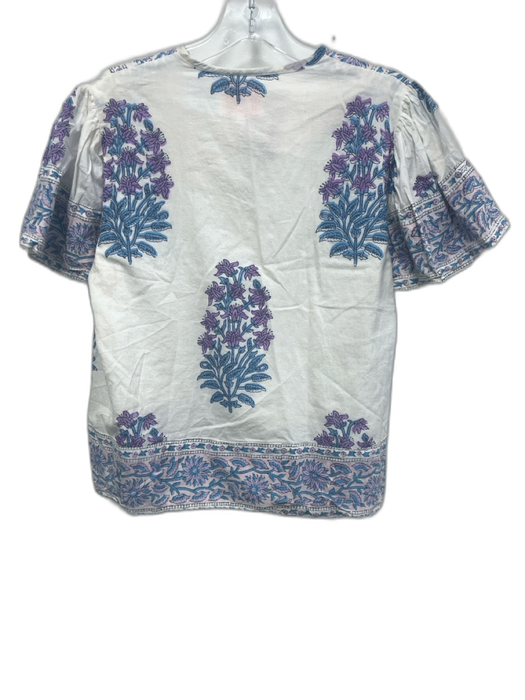 Victoria Dunn Size XS Blue, Purple, White Cotton Short Sleeve Floral Top Blue, Purple, White / XS