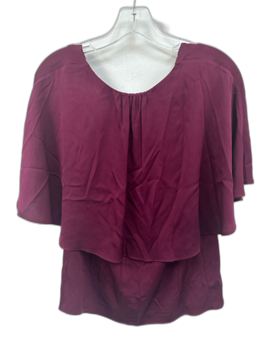 Milly Size Small Burgundy Silk Blend Short flutter sleeve Gathered V Neck Top Burgundy / Small