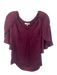 Milly Size Small Burgundy Silk Blend Short flutter sleeve Gathered V Neck Top Burgundy / Small