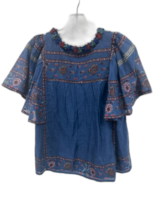 Sea New York Size Small Blue, Red, Green Cotton Short Sleeve Floral Gathered Top Blue, Red, Green / Small