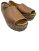 Prada Shoe Size 37 Beige & Gold Leather Upper Peep Toe Logo Embossed Espadrille Beige & Gold / 37