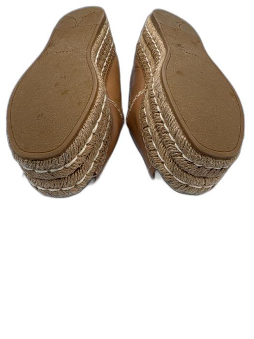 Prada Shoe Size 37 Beige & Gold Leather Upper Peep Toe Logo Embossed Espadrille Beige & Gold / 37