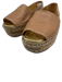 Prada Shoe Size 37 Beige & Gold Leather Upper Peep Toe Logo Embossed Espadrille Beige & Gold / 37