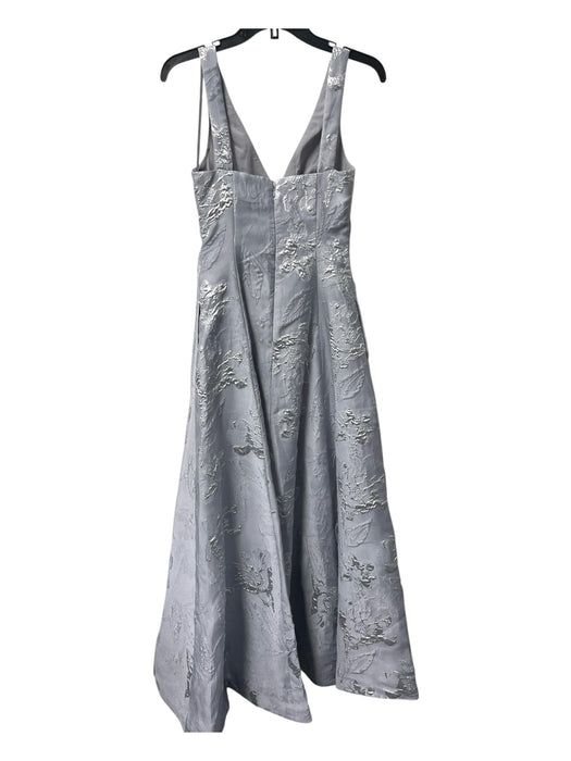 Monique Lhuillier Size 2 Ice Gray & Silver Polyester Blend V Neck Floral Gown Ice Gray & Silver / 2