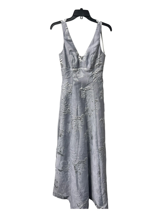 Monique Lhuillier Size 2 Ice Gray & Silver Polyester Blend V Neck Floral Gown Ice Gray & Silver / 2