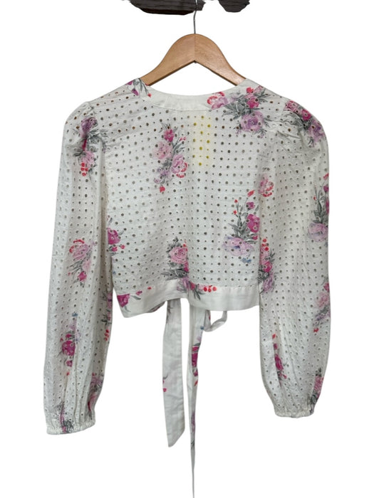Loveshackfancy Size S White & Purple Cotton Long Balloon Sleeve Eyelet Top White & Purple / S
