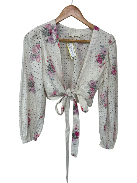 Loveshackfancy Size S White & Purple Cotton Long Balloon Sleeve Eyelet Top White & Purple / S