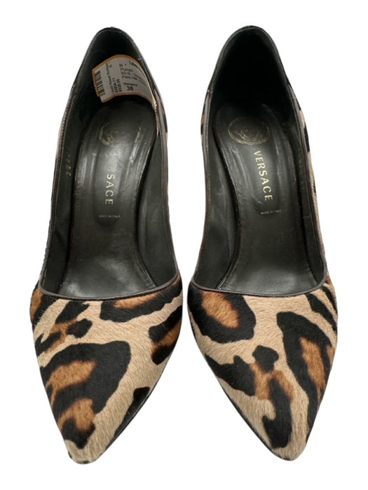 Versace Shoe Size 38 Brown & Red Pony Hair Pointed Toe Leopard Patent Pumps Brown & Red / 38