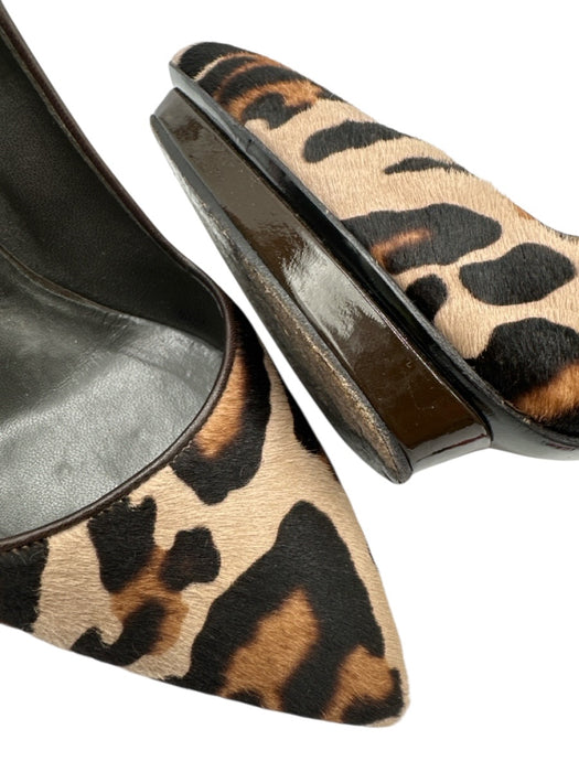 Versace Shoe Size 38 Brown & Red Pony Hair Pointed Toe Leopard Patent Pumps Brown & Red / 38