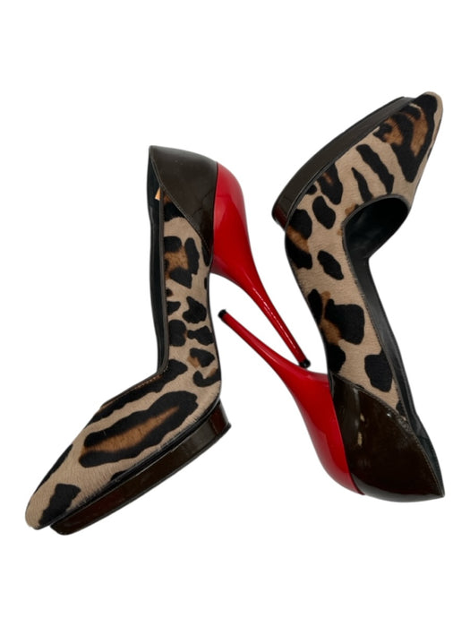 Versace Shoe Size 38 Brown & Red Pony Hair Pointed Toe Leopard Patent Pumps Brown & Red / 38
