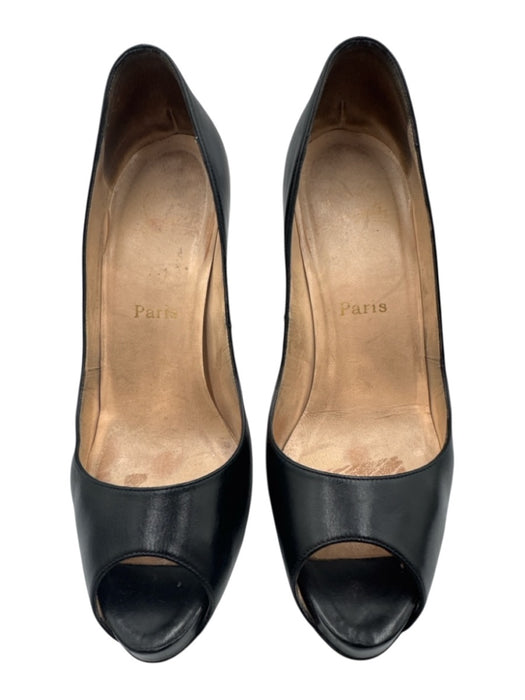 Christian Louboutin Shoe Size 39 Black Leather Peep Toe Platform Pumps Black / 39