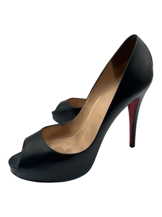 Christian Louboutin Shoe Size 39 Black Leather Peep Toe Platform Pumps Black / 39