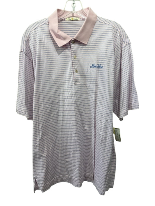 Peter Millar Size XL Pink & Blue Cotton Striped Polo Men's Short Sleeve Pink & Blue / XL
