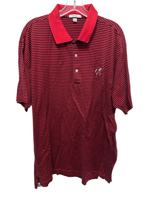 Peter Millar Size XXL Red & Black Cotton Striped UGA Polo Men's Short Sleeve Red & Black / XXL