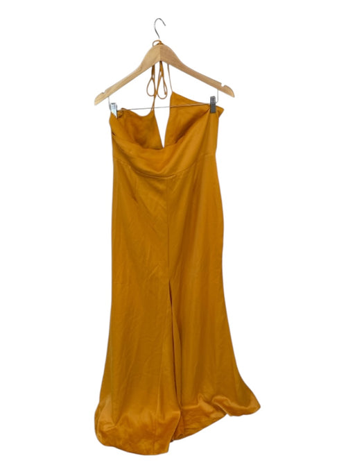 Lovers + Friends Size XL Marigold Polyester Halter Neck Open Back Side Zip Gown Marigold / XL