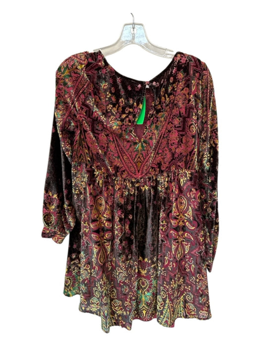 Free People Size S Maroon & Green Print Velvet Long Sleeve Kaleidoscope Dress Maroon & Green Print / S