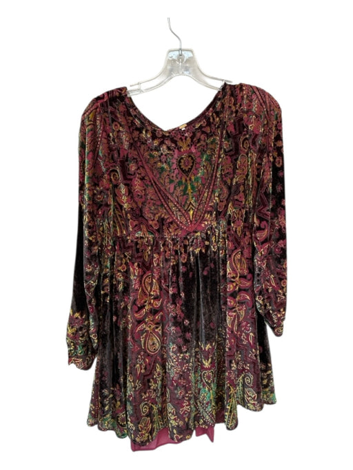 Free People Size S Maroon & Green Print Velvet Long Sleeve Kaleidoscope Dress Maroon & Green Print / S