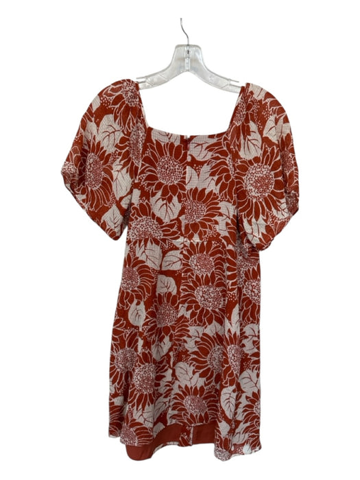 Madewell Size 6 Rust & White Silk Short Sleeve Flowers Buttons Dress Rust & White / 6