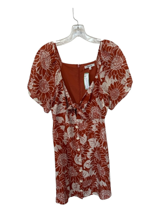 Madewell Size 6 Rust & White Silk Short Sleeve Flowers Buttons Dress Rust & White / 6