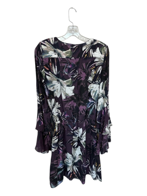 Parker Size S Purple & White Silk Long Bell Sleeve Flowers Dress Purple & White / S
