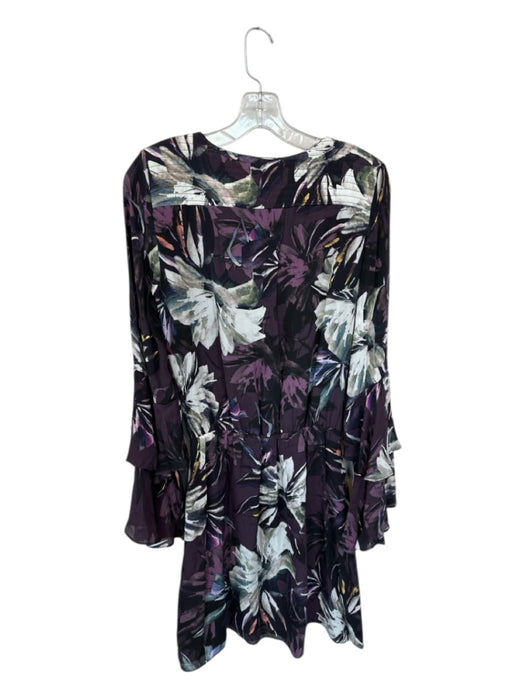 Parker Size S Purple & White Silk Long Bell Sleeve Flowers Dress Purple & White / S