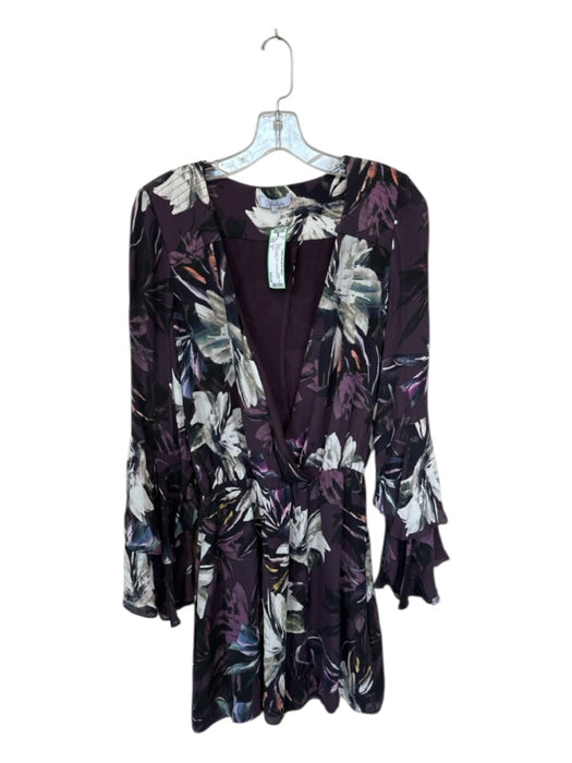 Parker Size S Purple & White Silk Long Bell Sleeve Flowers Dress Purple & White / S