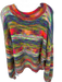 Free People Size L Rainbow Nylon & Acrylic Fuzzy Stripe Knit Relaxed Sweater Rainbow / L