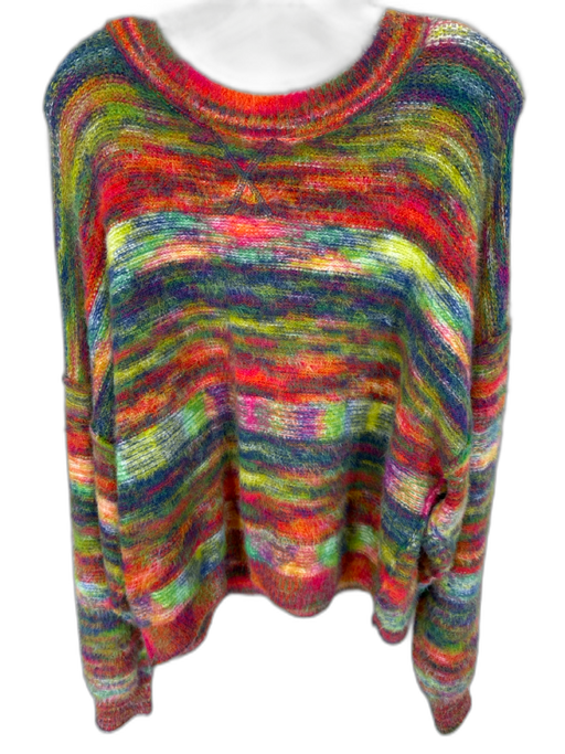 Free People Size L Rainbow Nylon & Acrylic Fuzzy Stripe Knit Relaxed Sweater Rainbow / L