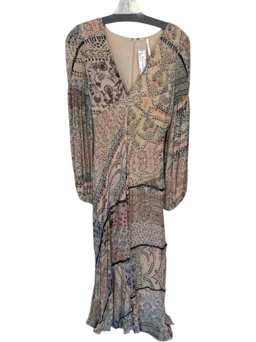 Free People Size 2 Beige& Multi-Color Polyester Maxi Abstract Floral Dress Beige& Multi-Color / 2