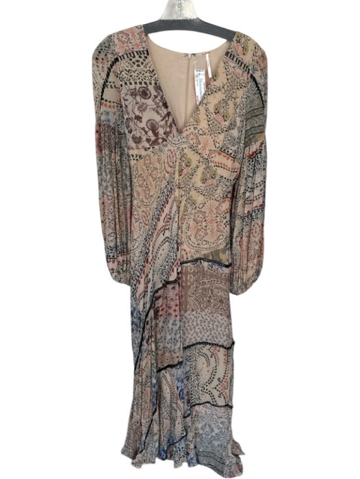 Free People Size 2 Beige& Multi-Color Polyester Maxi Abstract Floral Dress Beige& Multi-Color / 2