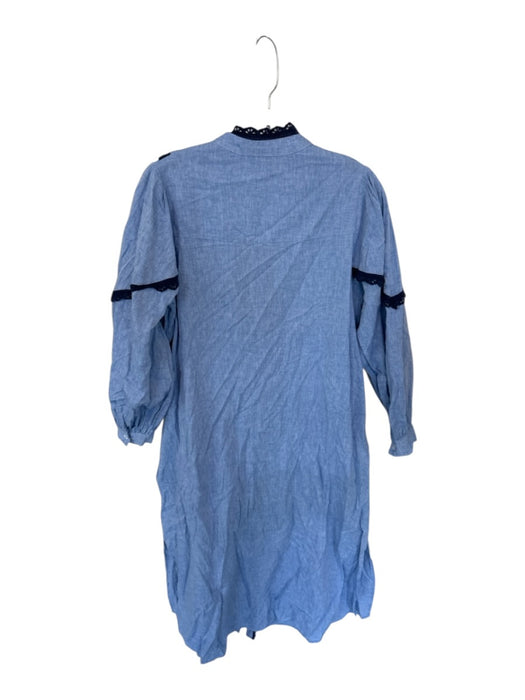 Pomander Place Size S Blue & Navy Cotton Long Sleeve Lace Detail Buttons Dress Blue & Navy / S