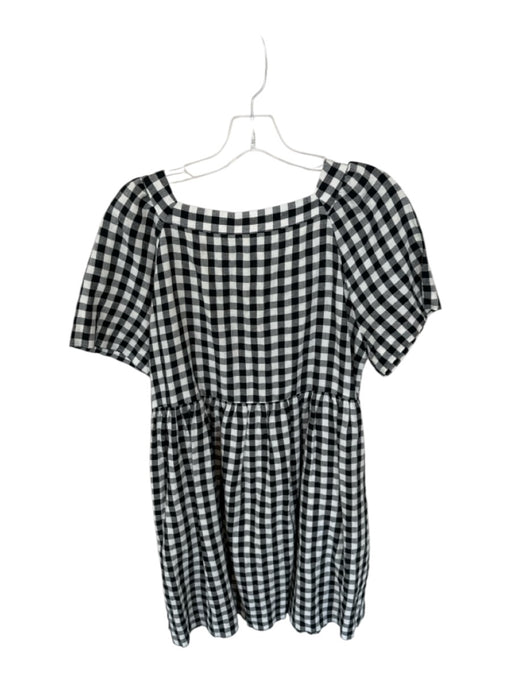 Madewell Size M Black & White Linen Short Sleeve Checkered Square Neck Dress Black & White / M