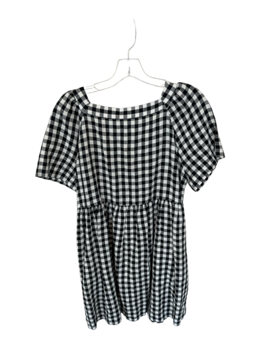 Madewell Size M Black & White Linen Short Sleeve Checkered Square Neck Dress Black & White / M