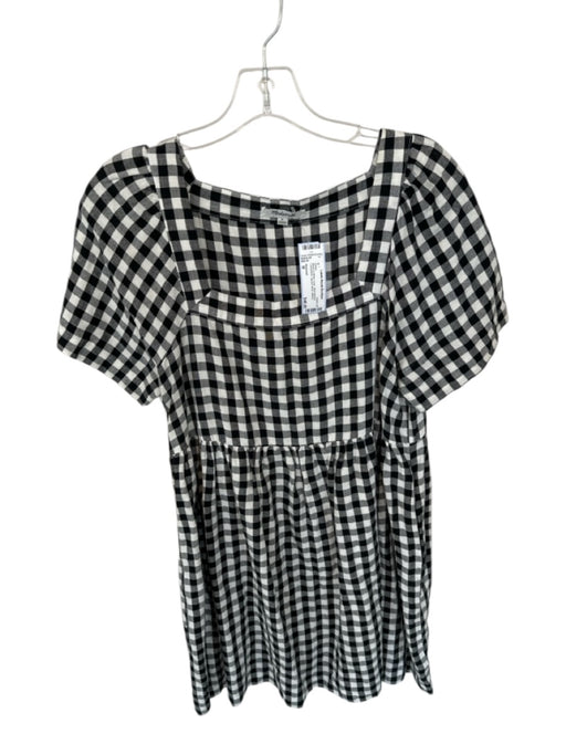 Madewell Size M Black & White Linen Short Sleeve Checkered Square Neck Dress Black & White / M