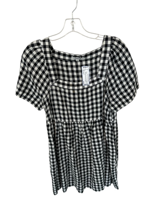 Madewell Size M Black & White Linen Short Sleeve Checkered Square Neck Dress Black & White / M