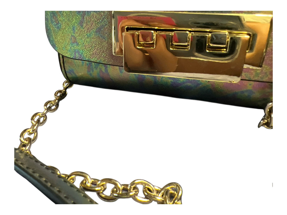 Zac Posen Multi Gold Hardware Flap Closure Chain Strap Shiny Bag Multi / Small