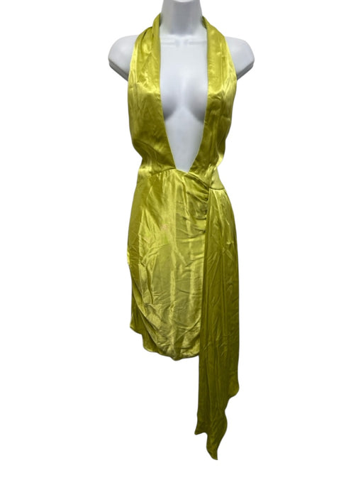 Elliatt Size S Chartreuse Viscose Sleeveless Criss Cross Halter Above Knee Dress Chartreuse / S