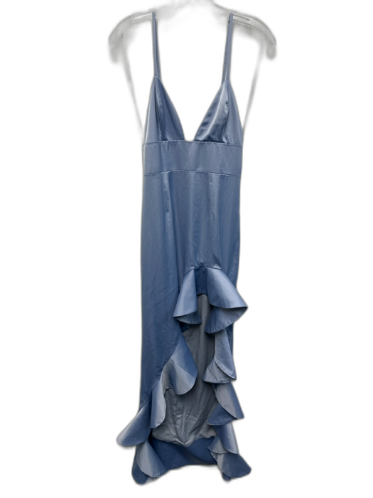 Lovers + Friends Size XS Baby Blue Polyester Satin Spaghetti Strap Flounce Gown Baby Blue / XS