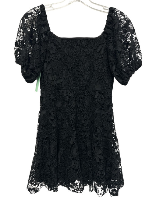 Karina Grimaldi Size XS Black Polyester Short Balloon Sleeve Lace Overlay Dress Black / XS