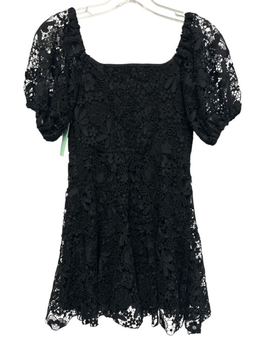 Karina Grimaldi Size XS Black Polyester Short Balloon Sleeve Lace Overlay Dress Black / XS